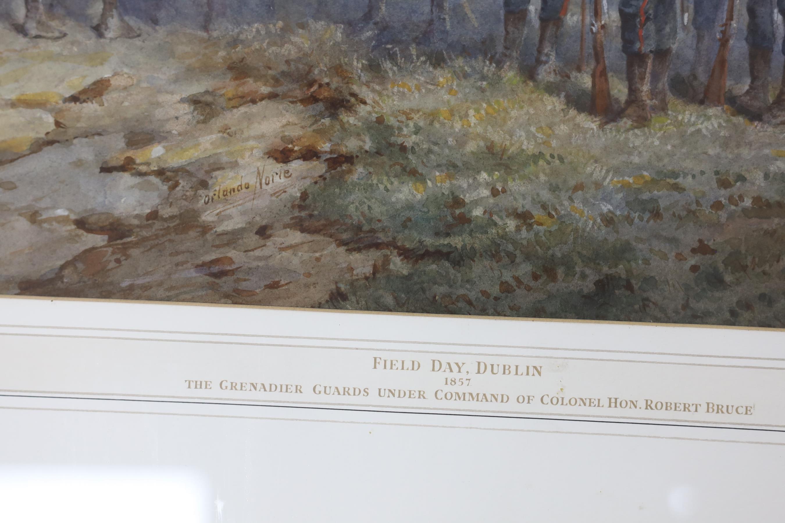 Orlando Norie (1832-1901), watercolour, ‘’Field Day, Dublin 1857 The Grenadier Guards under command of Colonel Hon. Robert Bruce’’, signed, 33 x 48cm
